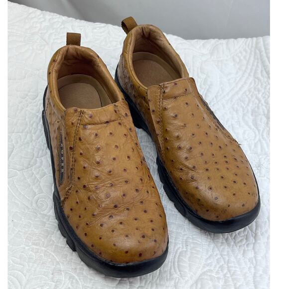 Roper Women's Tan Ostrich Leather Slip On Western Cowboy Shoes - Size 8 - Picture 1 of 10